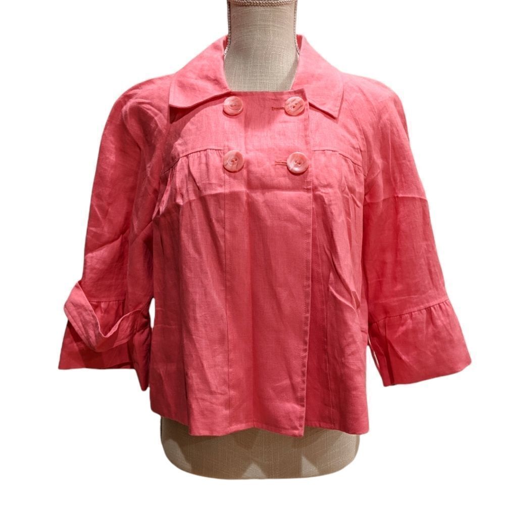 NWT Sandro Sportswear Petite Women's 100% Linen Coral Button Jacket Size PXL